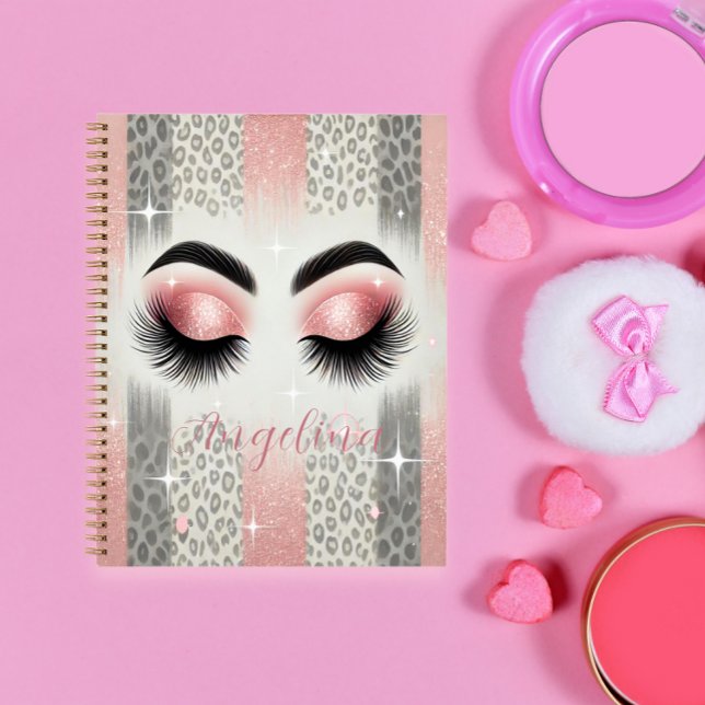 Glam Pink Glitzer Eyelashes Notebook Notizbuch (Glam pink glitter lashes notebook — personalized gift for bachelorette, bridal party, or birthday.
)