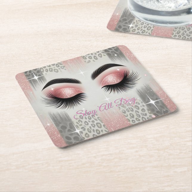 Glam Pink Glitzer Eyelashes Rechteckiger Pappuntersetzer (angewinkelt)