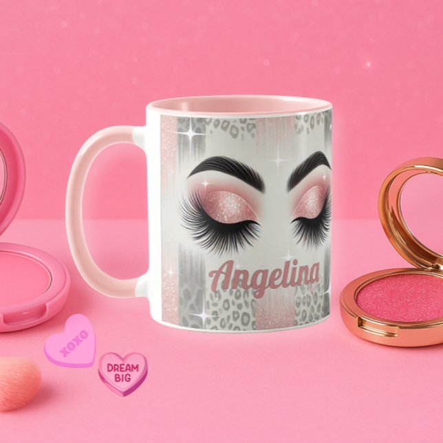 Glam Pink Glitzer Eyelashes Tasse (Pink glitter lashes mug — glam gift for bride, MOH, or beauty lover)