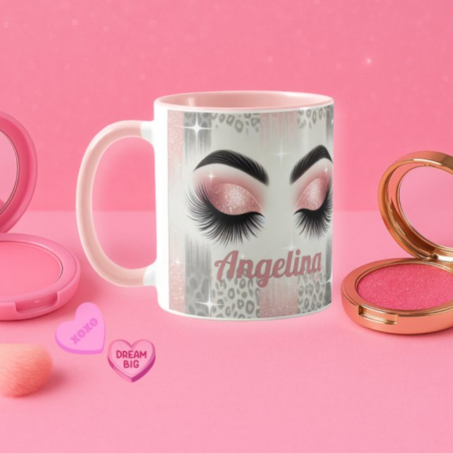 Glam Pink Glitzer Eyelashes Tasse (Pink glitter lashes mug — glam gift for bride, MOH, or beauty lover)