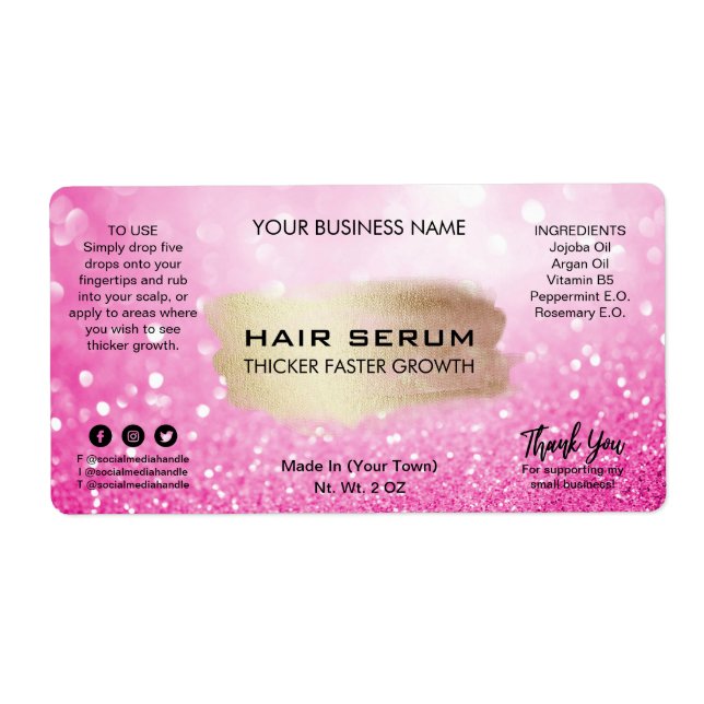 Glam Pink Glitzer Haarserumetiketten (Vorne)