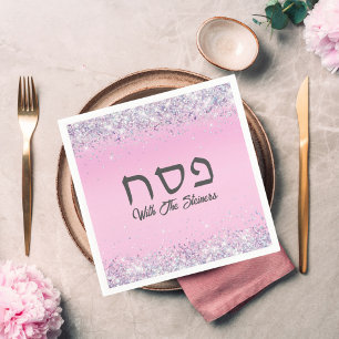 Glam Pink Glitzer Jüdischer Urlaub Hebrew Pessach Serviette