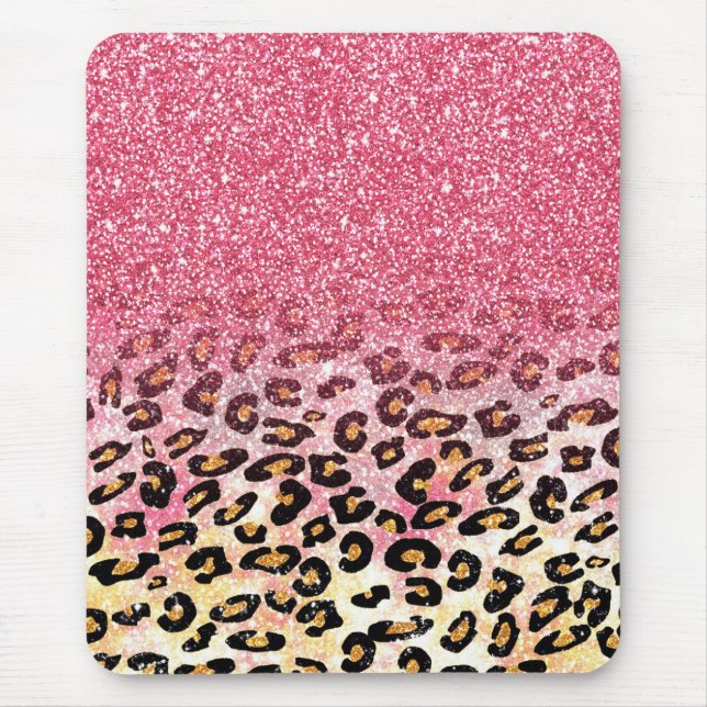 Glam Pink Glitzer Leopard Muster Mousepad (Vorne)