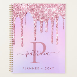 Glam Pink Glitzer Tropfen Elegante Monogram Planer