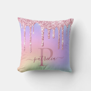 Glam Pink Glitzer Tropfen Elegante Monogram-Wurfpf Kissen