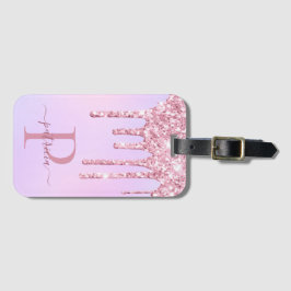 Glam Pink Glitzer Tropfen Elegantes Monogramm Gepäckanhänger