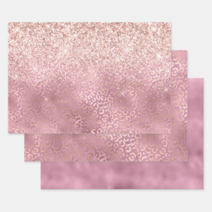Glam Pink Glitzy Glitzer Leopard Print Geschenkpapier Set