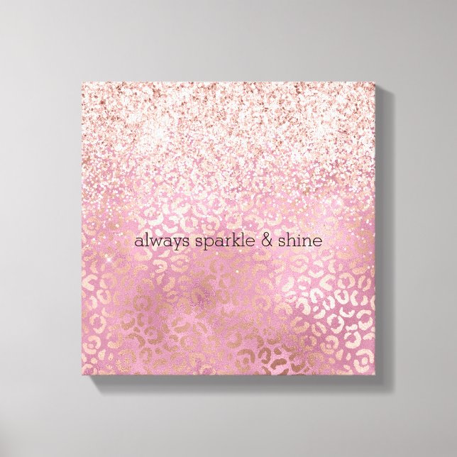 Glam Pink Glitzy Glitzer Leopard Print Leinwanddruck (Vorderseite)