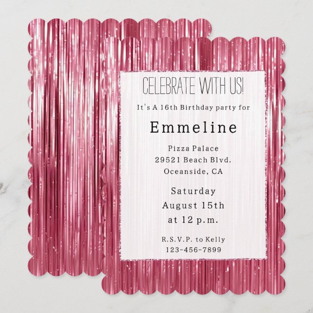 Glam Pink Glitzy Sparkle Streifen Einladung (Vorne/Hinten)