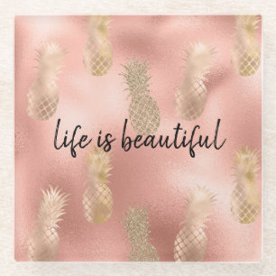 Glam Pink Gold Ananas Glasuntersetzer
