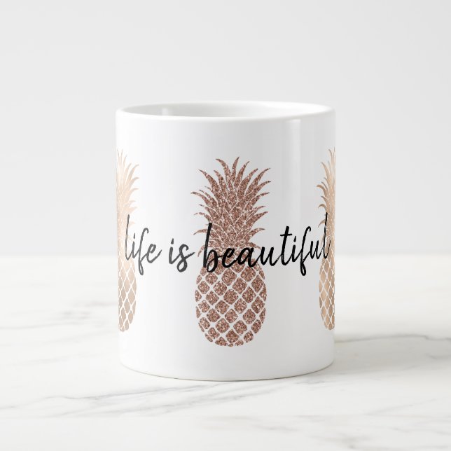 Glam Pink Gold Ananas Jumbo-Tasse (Vorderseite)