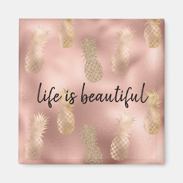 Glam Pink Gold Ananas Magnet (Vorne)