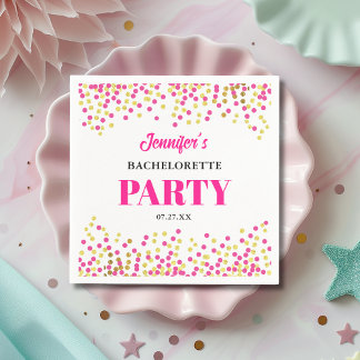 Glam Pink Gold Dots Bachelorette Party Paper Serviette