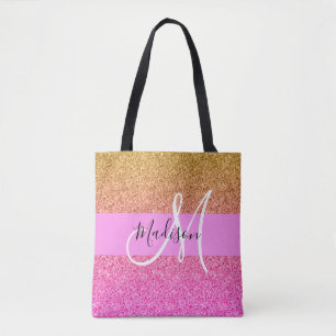 Glam Pink & Gold Glitzer Sparkle Gradient Monogram