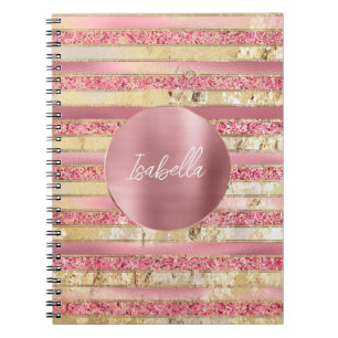 Glam Pink Gold Glitzer Streifen Notizblock