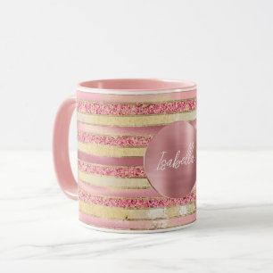 Glam Pink Gold Glitzer Streifen Tasse