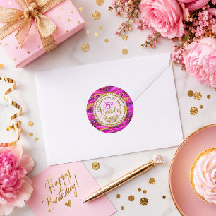 Glam Pink Gold Juwelen-Schichten 25. Geburtstag Runder Aufkleber