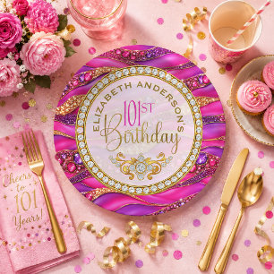 Glam Pink Gold Juwelen Strata 101. Geburtstag Pappteller