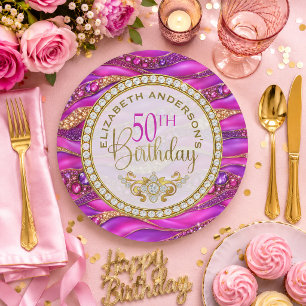 Glam Pink Gold Juwelen Strata 50. Geburtstag Pappteller