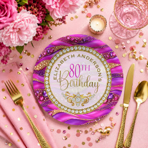 Glam Pink Gold Juwelen Strata 80. Geburtstag Pappteller