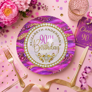 Glam Pink Gold Juwelen Strata 90. Geburtstag Pappteller