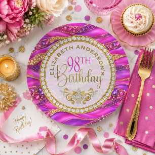 Glam Pink Gold Juwelen Strata 98. Geburtstag Pappteller