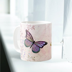 Glam Pink Gold Lila Schmetterlinge Kaffeetasse