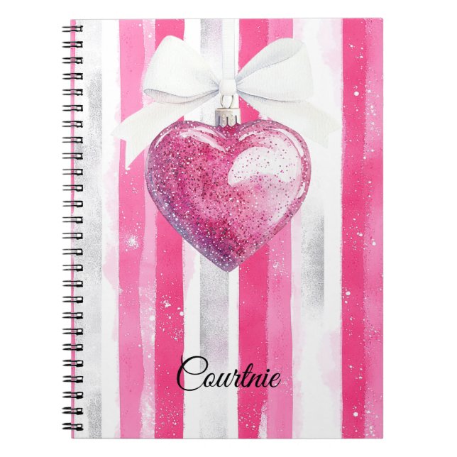 Glam Pink Heart Bow Streifen Notizblock (Vorderseite)