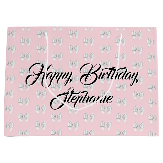 Glam Pink Individuelle Name Tiffany Thema White Bo Große Geschenktüte (Vorderseite)