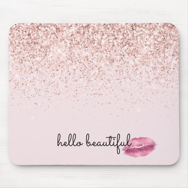 Glam Pink Kiss Lips Blush Glitzer Mousepad (Vorne)