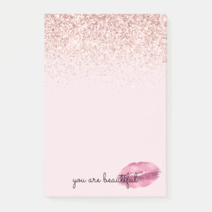 Glam Pink Kiss Lips Blush Glitzer    Post-it Klebezettel