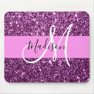 Glam Pink & Lila Glitzer Glitzern Monogramm Name Mousepad