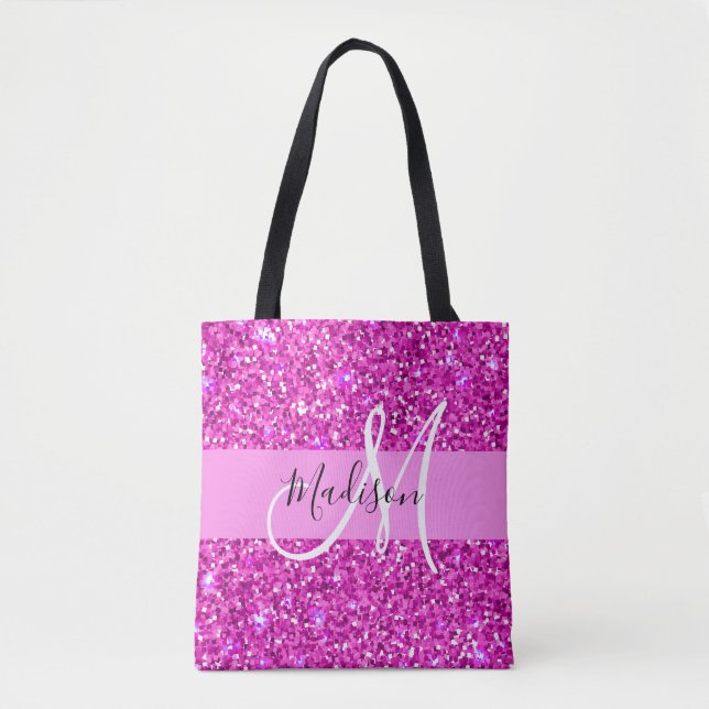 Glam Pink & Magenta Glitzer Sparkle Monogram Name (Vorderseite)