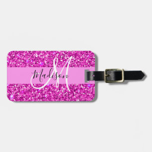 Glam Pink & Magenta Glitzer Sparkle Monogram Name Gepäckanhänger