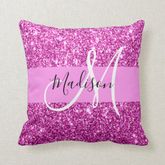 Glam Pink & Magenta Glitzer Sparkle Monogram Name Kissen