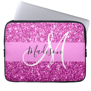 Glam Pink & Magenta Glitzer Sparkle Monogram Name Laptopschutzhülle