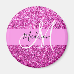 Glam Pink & Magenta Glitzer Sparkle Monogram Name Magnet