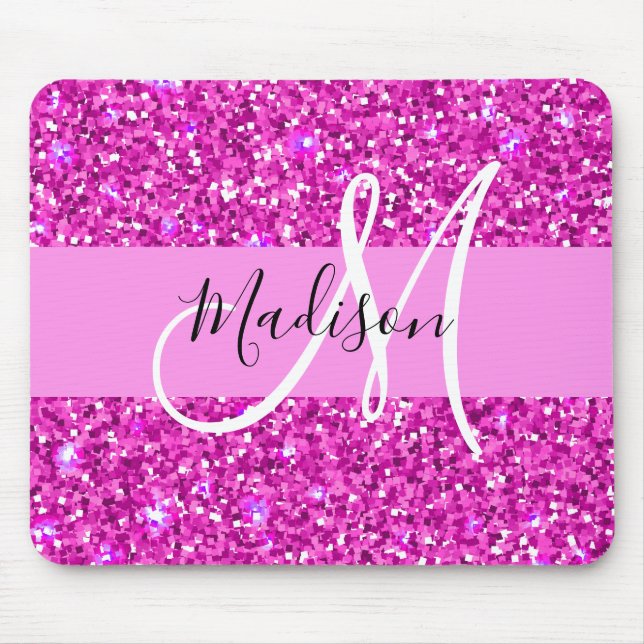 Glam Pink & Magenta Glitzer Sparkle Monogram Name Mousepad (Vorne)