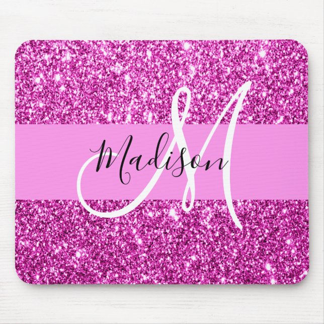 Glam Pink & Magenta Glitzer Sparkle Monogram Name Mousepad (Vorne)