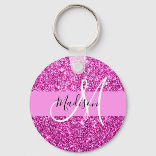 Glam Pink & Magenta Glitzer Sparkle Monogram Name Schlüsselanhänger