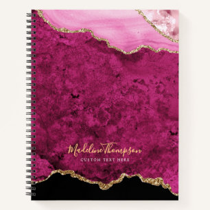 Glam Pink Magenta Velour Achat Geode Gold Schrift Notizbuch