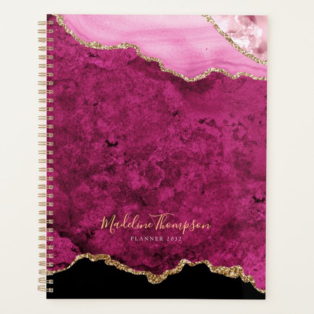 Glam Pink Magenta Velvet Agate Geode Gold Script Planer (Vorderseite)