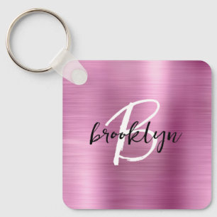 Glam-Pink-Metall-Monogramm Schlüsselanhänger