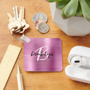 Glam-Pink-Metall-Monogramm Schlüsselanhänger