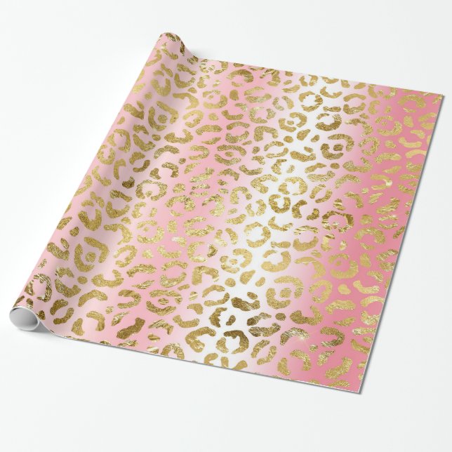 Glam Pink Ombre Gold Leopard Muster Geschenkpapier (Ungerollt)