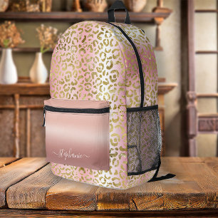 Glam Pink Ombre Gold Leopard Muster Personalisiert Bedruckter Rucksack