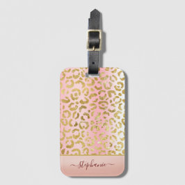 Glam Pink Ombre Gold Leopard Muster Personalisiert Gepäckanhänger