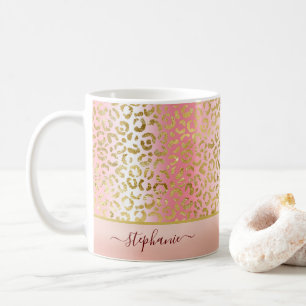 Glam Pink Ombre Gold Leopard Muster Personalisiert Kaffeetasse