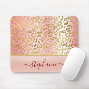 Glam Pink Ombre Gold Leopard Muster Personalisiert Mousepad