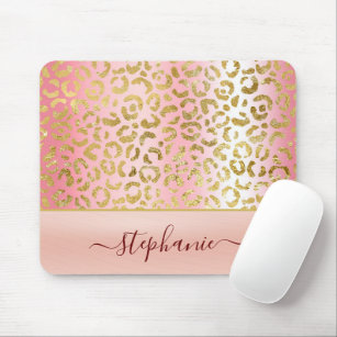 Glam Pink Ombre Gold Leopard Muster Personalisiert Mousepad